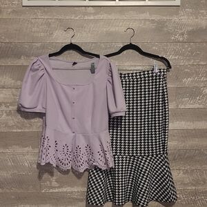 Lavender Top & Houndstooth Skirt Set